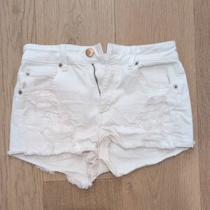 American Eagle Outfitters White Distressed Jean Shorts